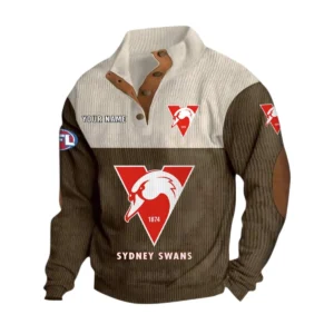 Sydney Swans Fans Gift Men's Stand Up Collar Base Shirt, All Over Print Base Shirt For Sport Fan, Custom Name AFL166080225125 - Brown