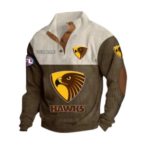 Hawthorn Fans Gift Men's Stand Up Collar Base Shirt, All Over Print Base Shirt For Sport Fan, Custom Name AFL166080225126 - Brown