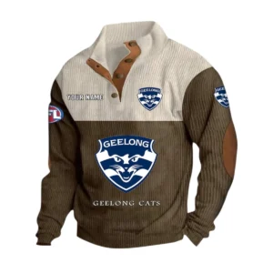 Geelong Cats Fans Gift Men's Stand Up Collar Base Shirt, All Over Print Base Shirt For Sport Fan, Custom Name AFL166080225127 - Brown