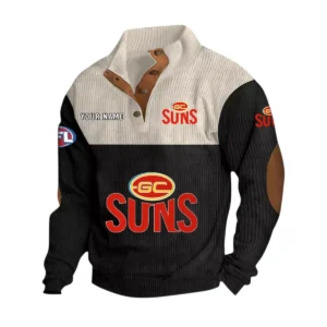 Gold Coast Suns Fans Gift Men's Stand Up Collar Base Shirt, All Over Print Base Shirt For Sport Fan, Custom Name AFL166080225128 - Black