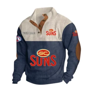 Gold Coast Suns Fans Gift Men's Stand Up Collar Base Shirt, All Over Print Base Shirt For Sport Fan, Custom Name AFL166080225128 - Navy Blue
