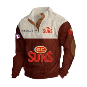 Gold Coast Suns Fans Gift Men's Stand Up Collar Base Shirt, All Over Print Base Shirt For Sport Fan, Custom Name AFL166080225128 - Dark Red