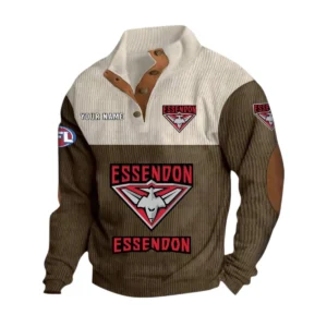 Essendon Fans Gift Men's Stand Up Collar Base Shirt, All Over Print Base Shirt For Sport Fan, Custom Name AFL166080225129 - Brown