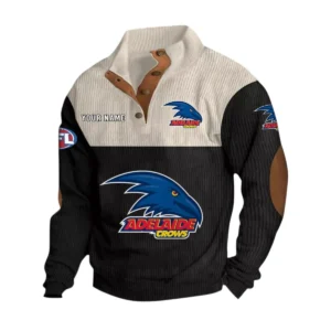 Adelaide Crows Fans Gift Men's Stand Up Collar Base Shirt, All Over Print Base Shirt For Sport Fan, Custom Name AFL166080225130 - Black