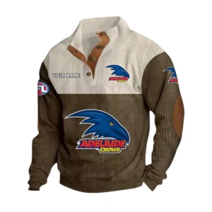 Adelaide Crows Fans Gift Men's Stand Up Collar Base Shirt, All Over Print Base Shirt For Sport Fan, Custom Name AFL166080225130 - Brown