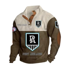 Port Adelaide Fans Gift Men's Stand Up Collar Base Shirt, All Over Print Base Shirt For Sport Fan, Custom Name AFL166080225131 - Brown