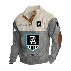 Port Adelaide Fans Gift Men's Stand Up Collar Base Shirt, All Over Print Base Shirt For Sport Fan, Custom Name AFL166080225131 - Gray