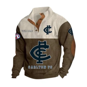 Carlton Fans Gift Men's Stand Up Collar Base Shirt, All Over Print Base Shirt For Sport Fan, Custom Name AFL166080225132 - Brown