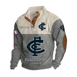 Carlton Fans Gift Men's Stand Up Collar Base Shirt, All Over Print Base Shirt For Sport Fan, Custom Name AFL166080225132 - Gray