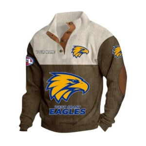 West Coast Eagles Fans Gift Men's Stand Up Collar Base Shirt, All Over Print Base Shirt For Sport Fan, Custom Name AFL166080225133 - Brown