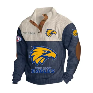 West Coast Eagles Fans Gift Men's Stand Up Collar Base Shirt, All Over Print Base Shirt For Sport Fan, Custom Name AFL166080225133 - Navy Blue