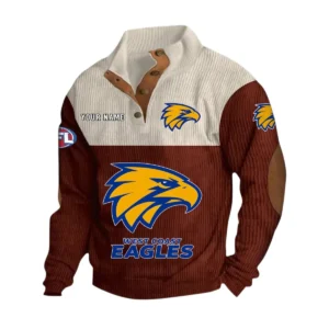 West Coast Eagles Fans Gift Men's Stand Up Collar Base Shirt, All Over Print Base Shirt For Sport Fan, Custom Name AFL166080225133 - Dark Red