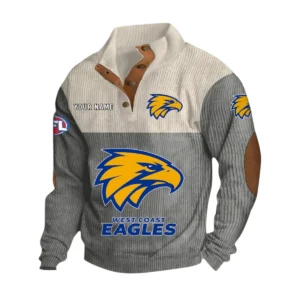 West Coast Eagles Fans Gift Men's Stand Up Collar Base Shirt, All Over Print Base Shirt For Sport Fan, Custom Name AFL166080225133 - Gray