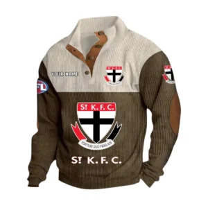 St Kilda Fans Gift Men's Stand Up Collar Base Shirt, All Over Print Base Shirt For Sport Fan, Custom Name AFL166080225135 - Brown