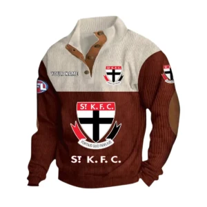 St Kilda Fans Gift Men's Stand Up Collar Base Shirt, All Over Print Base Shirt For Sport Fan, Custom Name AFL166080225135 - Dark Red
