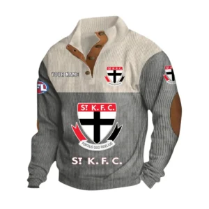 St Kilda Fans Gift Men's Stand Up Collar Base Shirt, All Over Print Base Shirt For Sport Fan, Custom Name AFL166080225135 - Gray