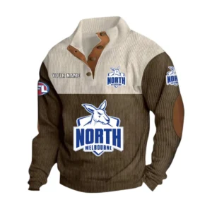 North Melbourne Fans Gift Men's Stand Up Collar Base Shirt, All Over Print Base Shirt For Sport Fan, Custom Name AFL166080225136 - Brown