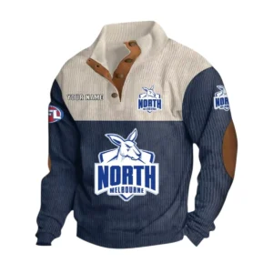 North Melbourne Fans Gift Men's Stand Up Collar Base Shirt, All Over Print Base Shirt For Sport Fan, Custom Name AFL166080225136 - Navy Blue