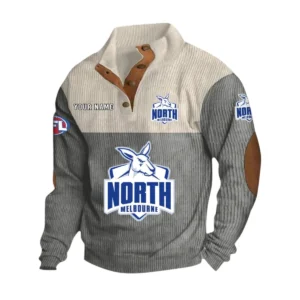 North Melbourne Fans Gift Men's Stand Up Collar Base Shirt, All Over Print Base Shirt For Sport Fan, Custom Name AFL166080225136 - Gray