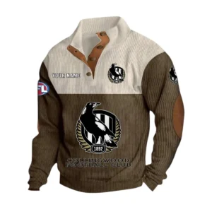Collingwood Fans Gift Men's Stand Up Collar Base Shirt, All Over Print Base Shirt For Sport Fan, Custom Name AFL166080225137 - Brown
