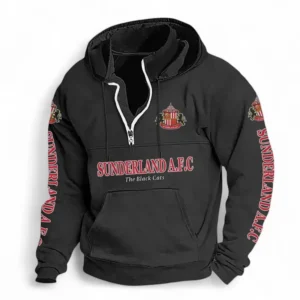 Football Fans Gift Casual Stand Up Collar Hoodie, Hoodie Stand-Up Collar Exclusive Logo For Sport Fan EPL125082225777-Black