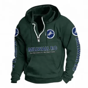Football Fans Gift Casual Stand Up Collar Hoodie, Hoodie Stand-Up Collar Exclusive Logo For Sport Fan EPL125082225779-Dark Green