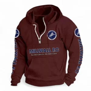 Football Fans Gift Casual Stand Up Collar Hoodie, Hoodie Stand-Up Collar Exclusive Logo For Sport Fan EPL125082225779-Deep Red