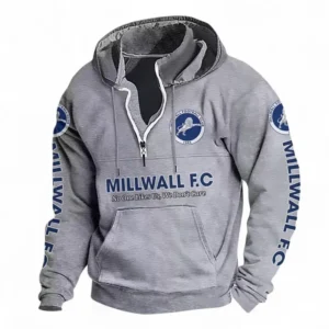 Football Fans Gift Casual Stand Up Collar Hoodie, Hoodie Stand-Up Collar Exclusive Logo For Sport Fan EPL125082225779-Light Gray