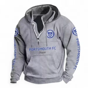 Football Fans Gift Casual Stand Up Collar Hoodie, Hoodie Stand-Up Collar Exclusive Logo For Sport Fan EPL125082225780-Light Gray