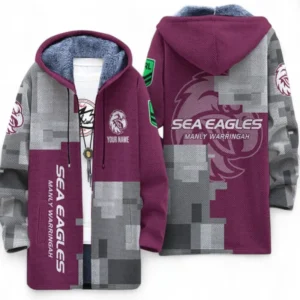 Manly Warringah Sea Eagles Fans Gift Fleece Windbreaker Jacket, All Over Print Fleece Windbreaker Jacket For Sport Fan, Custom Name NRL184080225116