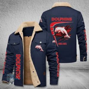 Redcliffe Dolphins Jacket Fur Collar Fleece, All Over Print Jacket Fur Collar Fleece For Sport Fan, Custom Name NRL191080225777-Deep Blue