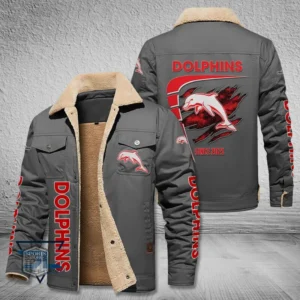 Redcliffe Dolphins Jacket Fur Collar Fleece, All Over Print Jacket Fur Collar Fleece For Sport Fan, Custom Name NRL191080225777-Gray