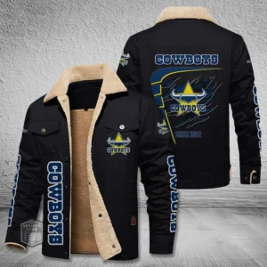 North Queensland Cowboys Jacket Fur Collar Fleece, All Over Print Jacket Fur Collar Fleece For Sport Fan, Custom Name NRL191080225778-Black