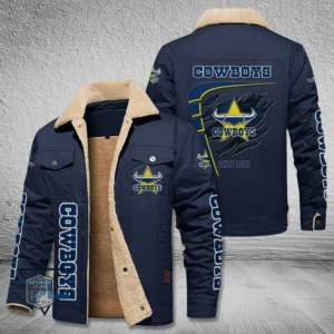 North Queensland Cowboys Jacket Fur Collar Fleece, All Over Print Jacket Fur Collar Fleece For Sport Fan, Custom Name NRL191080225778-Deep Blue