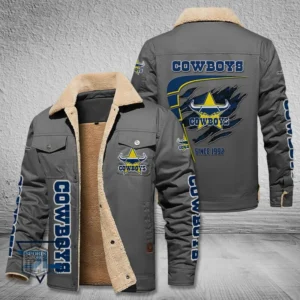 North Queensland Cowboys Jacket Fur Collar Fleece, All Over Print Jacket Fur Collar Fleece For Sport Fan, Custom Name NRL191080225778-Gray