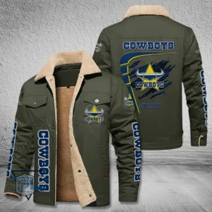North Queensland Cowboys Jacket Fur Collar Fleece, All Over Print Jacket Fur Collar Fleece For Sport Fan, Custom Name NRL191080225778-Military Green