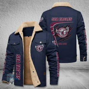 Manly Warringah Sea Eagles Jacket Fur Collar Fleece, All Over Print Jacket Fur Collar Fleece For Sport Fan, Custom Name NRL191080225779-Deep Blue