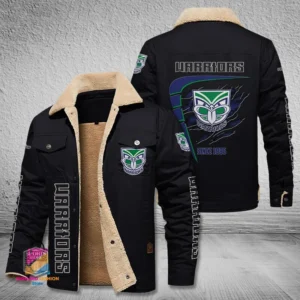 New Zealand Warriors Jacket Fur Collar Fleece, All Over Print Jacket Fur Collar Fleece For Sport Fan, Custom Name NRL191080225780-Black