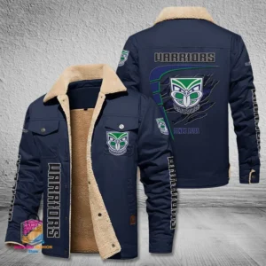 New Zealand Warriors Jacket Fur Collar Fleece, All Over Print Jacket Fur Collar Fleece For Sport Fan, Custom Name NRL191080225780-Deep Blue