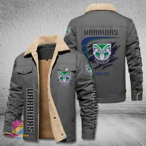 New Zealand Warriors Jacket Fur Collar Fleece, All Over Print Jacket Fur Collar Fleece For Sport Fan, Custom Name NRL191080225780-Gray