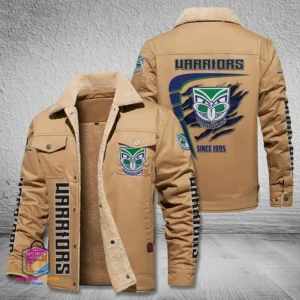 New Zealand Warriors Jacket Fur Collar Fleece, All Over Print Jacket Fur Collar Fleece For Sport Fan, Custom Name NRL191080225780-Light Khaki