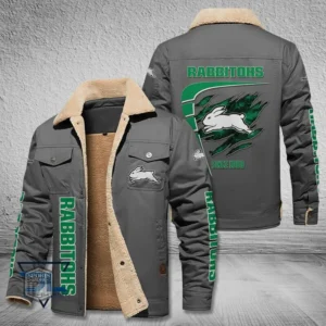 South Sydney Rabbitohs Jacket Fur Collar Fleece, All Over Print Jacket Fur Collar Fleece For Sport Fan, Custom Name NRL191080225782-Gray