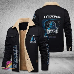 Gold Coast Titans Jacket Fur Collar Fleece, All Over Print Jacket Fur Collar Fleece For Sport Fan, Custom Name NRL191080225783-Black