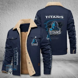 Gold Coast Titans Jacket Fur Collar Fleece, All Over Print Jacket Fur Collar Fleece For Sport Fan, Custom Name NRL191080225783-Deep Blue