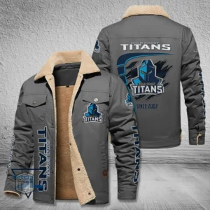 Gold Coast Titans Jacket Fur Collar Fleece, All Over Print Jacket Fur Collar Fleece For Sport Fan, Custom Name NRL191080225783-Gray