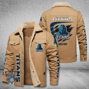 Gold Coast Titans Jacket Fur Collar Fleece, All Over Print Jacket Fur Collar Fleece For Sport Fan, Custom Name NRL191080225783-Light Khaki