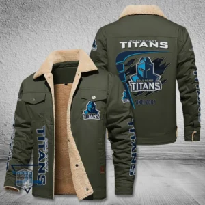 Gold Coast Titans Jacket Fur Collar Fleece, All Over Print Jacket Fur Collar Fleece For Sport Fan, Custom Name NRL191080225783-Military Green