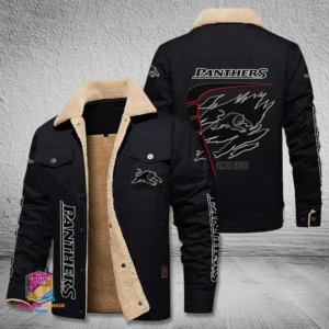 Penrith Panthers Jacket Fur Collar Fleece, All Over Print Jacket Fur Collar Fleece For Sport Fan, Custom Name NRL191080225784-Black