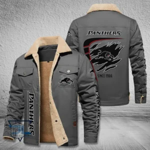 Penrith Panthers Jacket Fur Collar Fleece, All Over Print Jacket Fur Collar Fleece For Sport Fan, Custom Name NRL191080225784-Gray