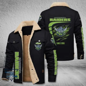 Canberra Raiders Jacket Fur Collar Fleece, All Over Print Jacket Fur Collar Fleece For Sport Fan, Custom Name NRL191080225785-Black